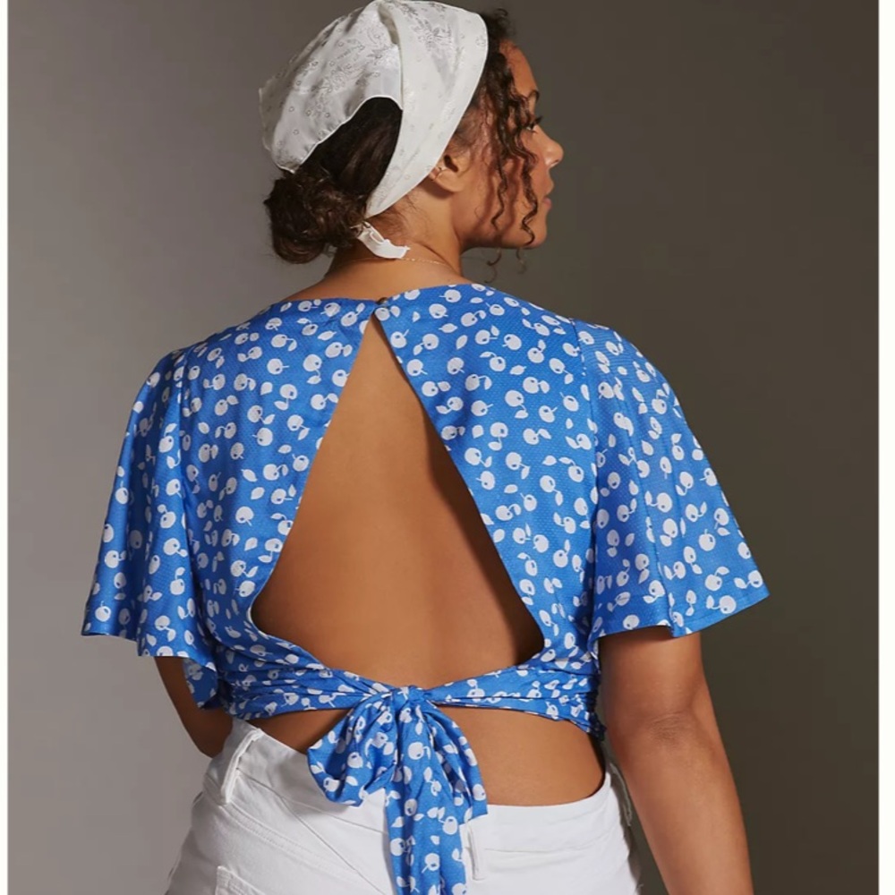 Anthropologie Maeve Square-Neck Crop Top Blue Blouse Top Size 2X NWT - Picture 2 of 13
